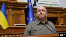 Rustem Umerov speaks at the Ukrainian parliament which voted in favor of his confirmation as Ukraine's new defense minister, in Kyiv, Sept. 6, 2023.