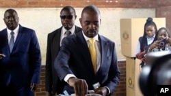 Zimbabwe's main opposition leader Nelson Chamisa votes in Harare, Zimbabwe, Aug. 23, 2023. A spokesperson for Chamisa's Citizens Coalition for Change Party said the party rejects "any results hastily assembled without proper verification."