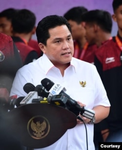 Ketua Umum PSSI Erick Thohir dalam konferensi pers di Istana Presiden, Jakarta, Senin (5/6). (Biro Setpres RI)