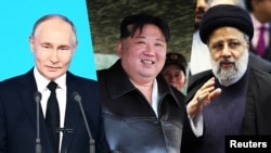 블라디미르 푸틴 러시아 대통령 · 김정은 북한 국무위원장 · 에브라임 라이시 이란 대통령.