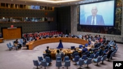 FILE - Volker Türk, U.N. high commissioner for human rights, speaks via video link at a Security Council meeting at U.N. headquarters in New York, Aug. 17, 2023.