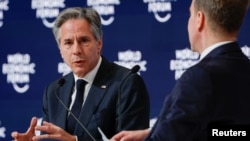 29일 토니 블링컨 국무장관은 사우디아라비아 수도 리야드에서 열린 세계경제포럼(WEF) 행사에서 발언을 진행중이다.