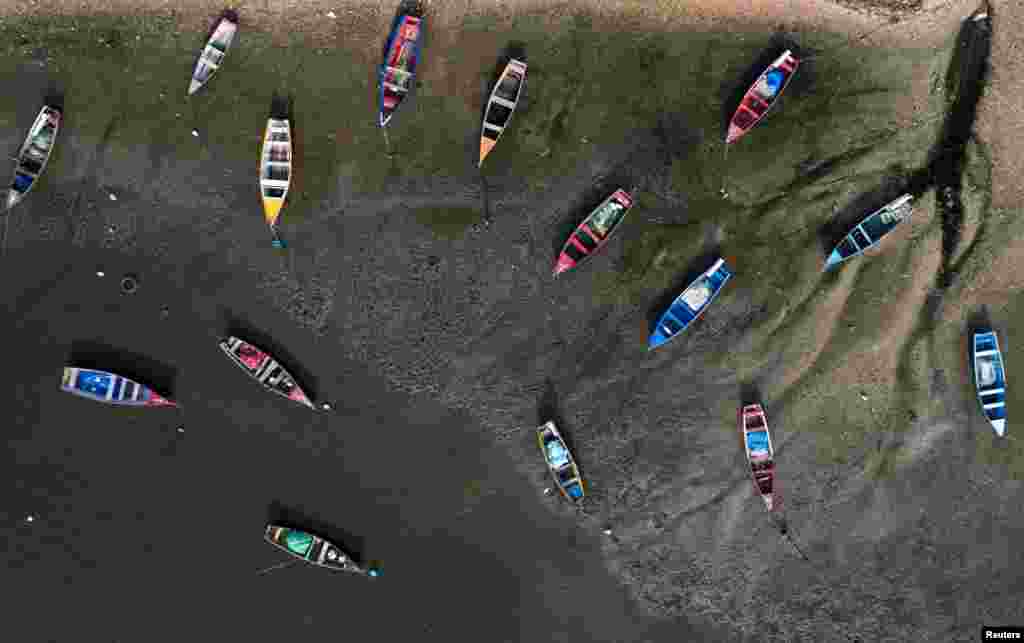 A drone view shows boats at Cardo Beach in Sepetiba Bay, in Rio de Janeiro, Brazil, March 20, 2024.
