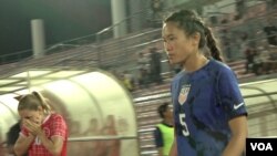 U.S. defender Gracie Fitzgerald is studying for a master’s degree in environmental engineering at Purdue University in Indiana, Oct. 6, 2023. (Dave Grunebaum/VOA)