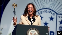 Vice President Kamala Harris speaks during the Zeta Phi Beta Sorority, Inc.'s Grand Boulé, in Indianapolis, July 24, 2024.