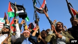 Manifestation en soutien à la Palestine au Yémen, mercredi 18 octobre 2023.