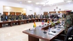 FILE - The defense chiefs of ECOWAS countries excluding Mali, Burkina Faso, Chad, Guinea and Niger, gather for their extraordinary meeting in Accra, Ghana, Aug. 17, 2023, to discuss the situation in Niger. 