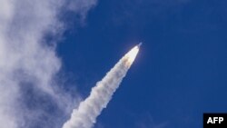 The Ariane 6 rocket blasts off from the Guiana Space Centre in Kourou, French Guiana, July 9, 2024.