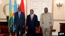 Kutoka kushoto: Rais wa Rwanda Paul Kagame, Rais wa Angola João Lourenço na Rais Felix Tshisekedi.