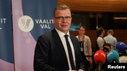 National Coalition Party leader Petteri Orpo speaks during a news conference at the Parliament on the day of parliamentary elections, in Helsinki, Finland, April 2, 2023.