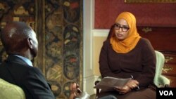 In this screen grab, Kenyan President William Ruto speaks in an exclusive interview with VOA Swahili Service reporter Hubbah Abdi in Washington on Friday, May 24, 2024.