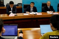 Yu Jun, Deputy Head of Chinese Foreign Ministry's Eurasian department, speaks at a news briefing following a phone call between Chinese President Xi Jinping and Ukrainian President Volodymyr Zelensky, in Beijing, China, April 26, 2023.