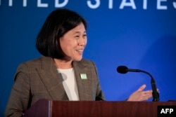 U.S. Trade Representative Katherine Tai delivers remarks at an Asia Pacific Economic Cooperation conference in Detroit, May 26, 2023.
