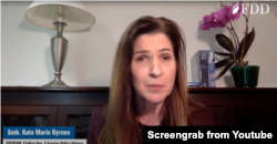 유럽사령부의 외교정책 고문인 케이트 마리 번스 대사가 10일 민주주의수호재단이 주최한 화상 대담에서 발언하고 있다.