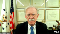 존 볼튼 전 백악관 국가안보보좌관이 23일 VOA와 인터뷰를 하고 있다.