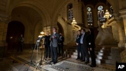 Ukraine Ambassador-at-Large Anton Korynevych speaks at the World Court in The Hague, Netherlands, on March 16, 2022, after the U.N.'s top court ordered Russia to stop hostilities in Ukraine.