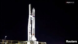 FILE - Spanish startup PLD Space's first suborbital reusable Miura 1 rocket is seen on the day of a test launch, at El Arenosillo military facility in Huelva, Spain, June 17, 2023, in this screen grab obtained from a handout video.