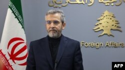 Iran's acting Foreign Minister Ali Bagheri holds a press conference with his Lebanese counterpart, not pictured, in Beirut on June 3, 2024.