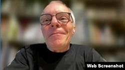 A screenshot of Sean Turnell, a former economic adviser to Myanmar's ousted leader Aung San Suu Kyi, during an interview with VOA. 