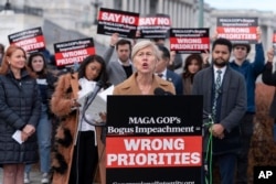 Rep. Deborah Ross, D-N.C., speaks during a news conference on Republicans' impeachment inquiry into President Joe Biden at the U.S. Capitol, in Washington, Dec. 13, 2023.