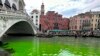 Cairan berwarna hijau cerah tampak di Grand Canal, Venesia pada hari Minggu (28/5). 