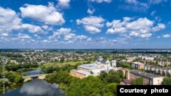 FILE - View from the sky of the Barefoot Carmelite Monastery in Berdichev, Ukraine. (Photo by ronedya via Adobe Stock)