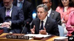 រូបឯកសារ៖ រដ្ឋមន្ត្រីការបរទេសសហរដ្ឋអាមេរិក លោក Antony Blinken ថ្លែងនៅក្នុងកិច្ចប្រជុំក្រុមប្រឹក្សាសន្តិសុខ នៅទីស្នាក់ការអង្គការសហប្រជាជាតិ ក្នុងទីក្រុងញូវយ៉ក កាលពីថ្ងៃទី ២០ ខែកញ្ញា ឆ្នាំ ២០២៣។ 