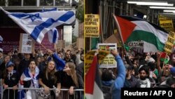 บรรยากาศการชุมนุมของกลุ่มสนับสนุน อิสราเอล-ปาเลสไตน ในสหรัฐฯ (รอยเตอร์/เอพี)