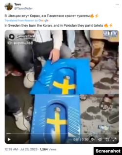 Example of anti-Sweden protest footage circulated by Russia; Photo credit: X