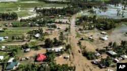 An aerial view shows a flooded area in Ombaka Village, Kisumu, Kenya, April 17, 2024.