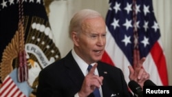 FILE - U.S. President Joe Biden delivers remarks on the Affordable Care Act and Medicaid, in the East Room at the White House in Washington, April 5, 2022. 