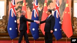 Australia's Prime Minister Anthony Albanese, left, meets with China's President Xi Jinping at the Great Hall of the People in Beijing, China, Nov. 6, 2023. 