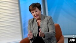 រូបឯកសារ៖ នាយិកា​មូលនិធិ​រូបិយវត្ថុ​អន្តរជាតិ (IMF) ​អ្នកស្រី Kristalina Georgieva ថ្លែងនៅក្នុង​បទសម្ភាសន៍​ជាមួយ​ទីភ្នាក់ងារ​សារព័ត៌មាន​ AFP នៅ​ទីស្នាក់ការ​កណ្តាល​របស់ IMF នៅរដ្ឋធានីវ៉ាស៊ីនតោន កាលពីថ្ងៃទី១០ ខែមករា ឆ្នាំ២០២៤។