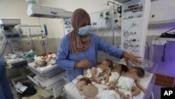 គ្រូពេទ្យម្នាក់កំពុងថែទាំទារកប៉ាឡេស្ទីន​ដែលកើតមិនគ្រប់ខែ នៅមន្ទីរពេទ្យមួយនៅ Rafah ក្នុងតំបន់ហ្កាហ្សា។ 