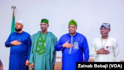 Daga hagu zuwa dama: Mohammed Umar Bago (Gwamnan jihar Neja), Abdullahi Sule (Gwamnan jihar Nasarawa), Caleb Muftwang (Gwamnan jihar Filato), Rabarand Hyacinth Alia (Gwamnan jihar Benuwe)