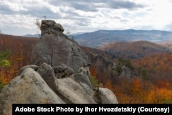 FILE - Dovbush Rocks in Bubnyshche - the ancient cave monastery of giant natural rocks in Ukraine. (Adobe Stock Photo by Ihor Hvozdetskiy)