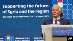 European Union foreign policy chief Josep Borrell speaks during a media conference after a meeting 'Supporting the future of Syria and the region' at the European Council building in Brussels, June 15, 2023. 