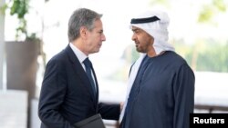 토니 블링컨 미국 국무장관이 8일 아랍에미리트(UAE) 수도 아부다비에서 모하메드 빈 자이드 알 나하얀 대통령과 회담했다.