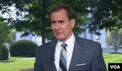 John Kirby, director of strategic communications for the National Security Council, speaks to VOA on July 20, 2023, in this screen grab taken from video.