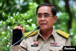 Thailand’s Prime Minister Prayuth Chan-ocha speaks to members of media at the Government House in Bangkok, March 20, 2023.