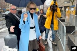 E. Jean Carroll arrives at Manhattan federal court in New York, Jan. 25, 2024.