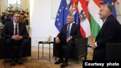 Sastanak saveznog kancelara Austrije Karla Nehamerona sa predsednikom Srbije Aleksandrom Vučićem i premijerom Mađarske Viktorom Orbanom, u Beču, 7. jula 2023. (Foto: FoNet)