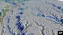This image produced with laser measuring shows complexes of rectangular platforms arranged around low squares in Ecuador's Upano Valley. Archaeologists have found a cluster of lost cities in the rainforest, according to a paper published Jan. 11, 2024, in the journal Science.