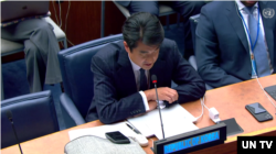 16일 뉴욕 유엔본부에서 열린 유엔총회 제1위원회 회의에서 김성훈 유엔주재 한국대표부 참사관이 반박권을 사용해 발언하고 있다