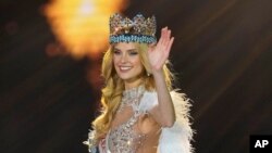 Krystyna Pyszková of the Czech Republic waves after she was crowned Miss World in Mumbai, India, March 9, 2024.
