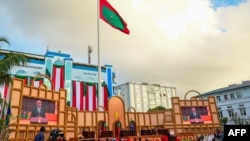 Maldives' president Mohamed Muizzu speaks during his inauguration ceremony in Male on Nov. 17, 2023.