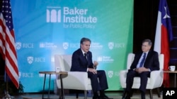 U.S. Secretary of State Antony Blinken, left, speaks with David Satterfield, director of Rice University's Baker Institute, during an event in Houston, Texas, Oct. 3, 2023. President Joe Biden has nominated Satterfield to lead the U.S. response to the Gaza crisis.