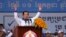 FILE - Cambodia Prime Minister Hun Sen delivers a speech during his party election campaign in Phnom Penh, July 1, 2023. The Cambodian government has ordered the blocking of media outlets' websites and social media accounts as the July 23 election nears.