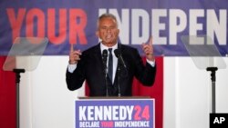 Presidential candidate Robert F. Kennedy, Jr. speaks during a campaign event at Independence Mall, Oct. 9, 2023, in Philadelphia.