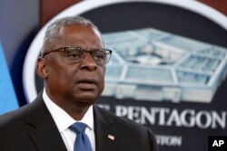 US Secretary of Defense Lloyd Austin speaks at the Pentagon in Washington, July 18, 2023.